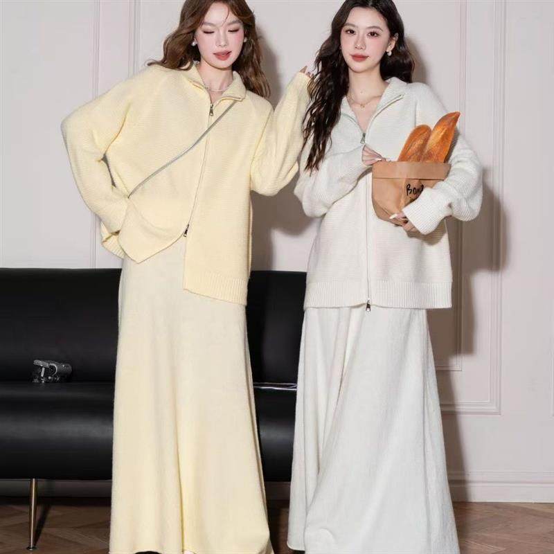 韩系半身裙套装女2025秋冬新款休闲温柔甜美盐系轻熟小众外套裙子,女装/女士精品,时尚套装,淘宝优惠券,粉丝福利购,淘宝优惠卷