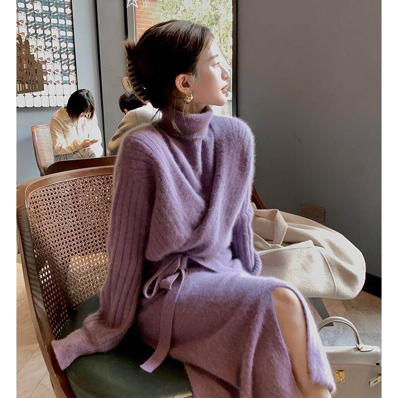 御姐高级感时尚名媛小香风紫色打底针织毛衣裙子三件套女2025秋冬,女装/女士精品,时尚套装,淘宝优惠券,粉丝福利购,淘宝优惠卷