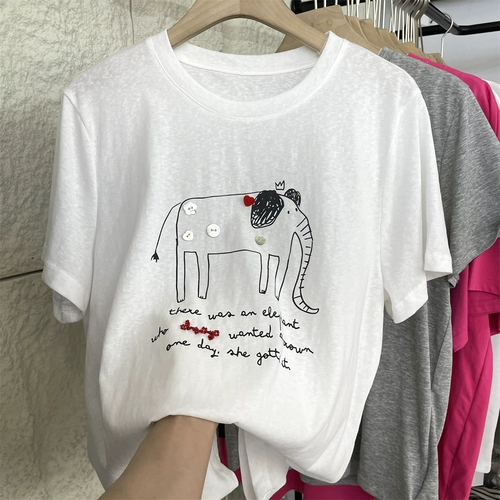 Летняя ретро дизайнерская хлопковая футболка с коротким рукавом, оверсайз, тренд сезона, со снежинками