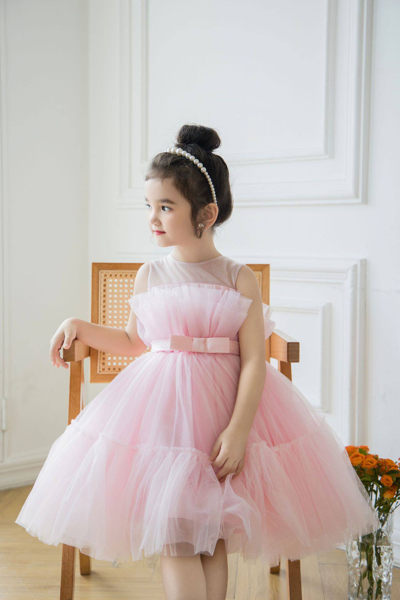 女童网纱蓬蓬裙中小童主持演出礼服裙ins风小女孩生日纯棉连衣裙