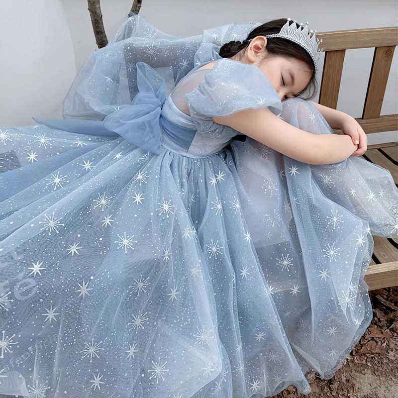 babydior童装高端定制女童连衣裙艾莎公主大摆裙小女孩网裙长裙仙