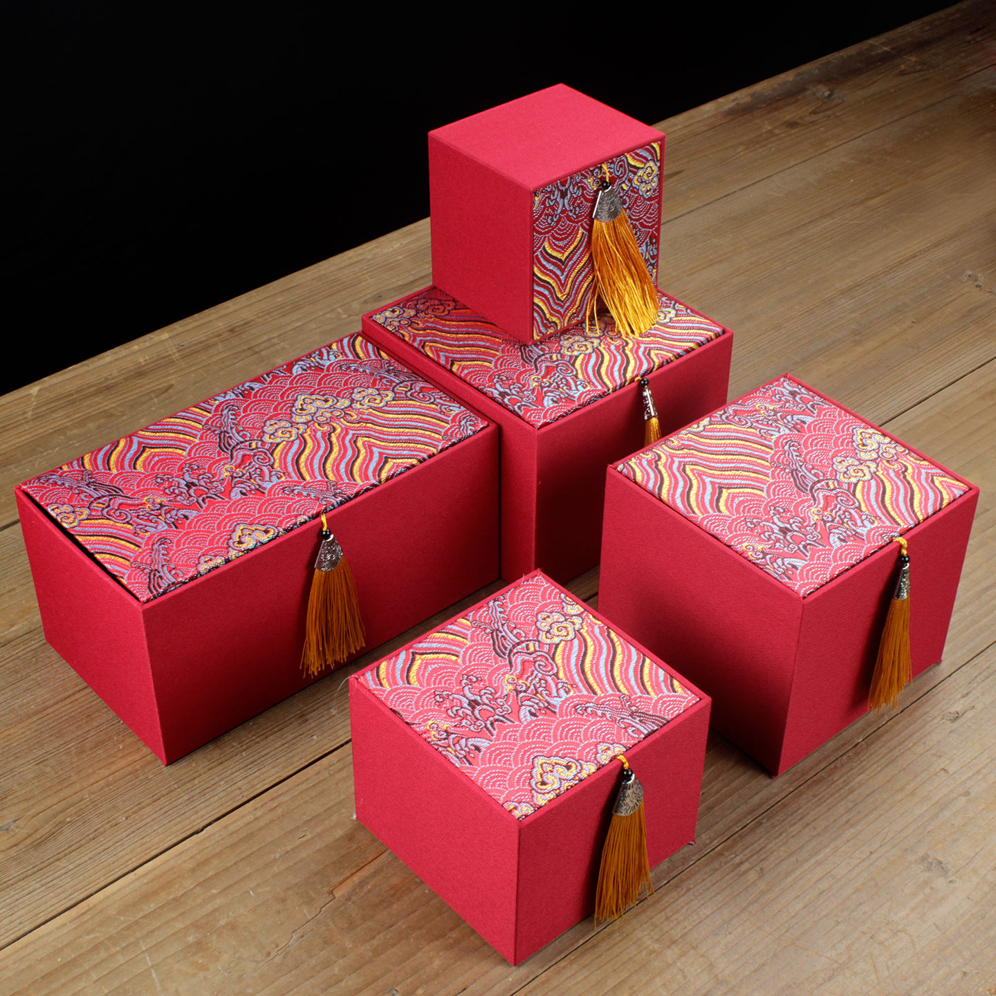 茶杯包装盒红色礼盒主人杯收纳盒茶壶锦盒流苏国潮高档空盒子布艺