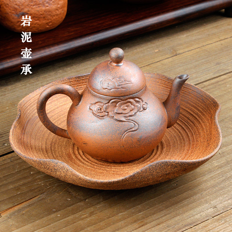 日式壶承干泡台粗陶窑变陶瓷壶托蓄水老岩泥茶具复古干果果盘果盆
