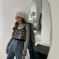 Real shot price; half high collar hollow out sweater + zebra knitted sling