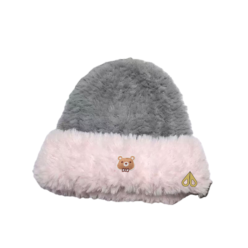 MOOSE剪刀四季男女同款毛绒撞色卡通图案秋冬加厚保暖针织护耳帽