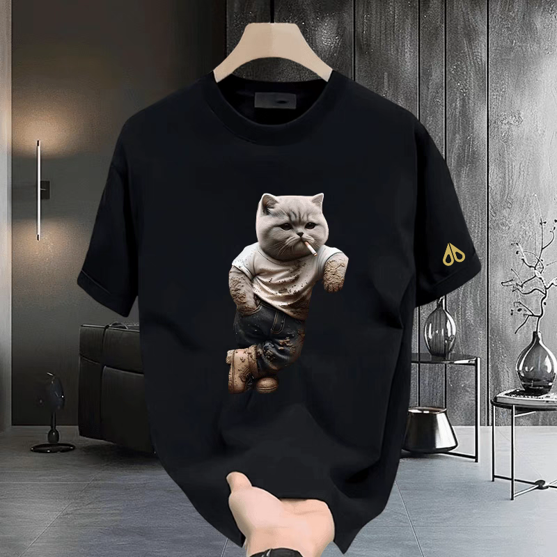 剪刀四季休闲痞帅猫咪印花短袖T恤男女同款宽松圆领纯棉潮流上衣,女装/女士精品,T恤,淘宝优惠券,粉丝福利购,淘宝优惠卷