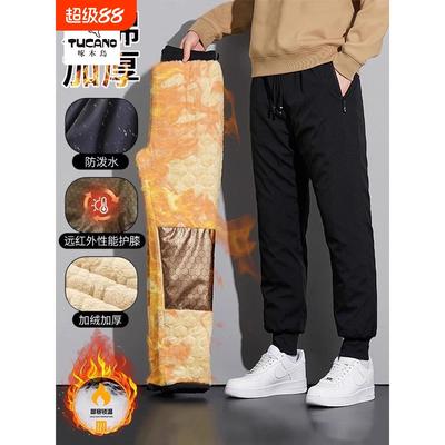 啄木鸟冬石墨烯羊羔绒休闲裤男士加厚加绒保暖羽绒棉雪地防风棉裤