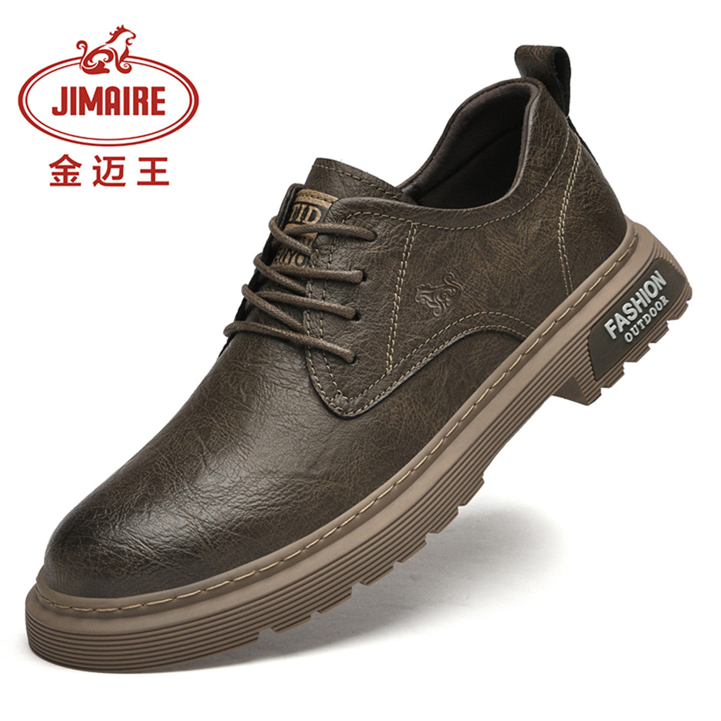 金迈王男鞋春夏男士休闲鞋男真皮鞋软皮软底英伦潮鞋子男工装靴子