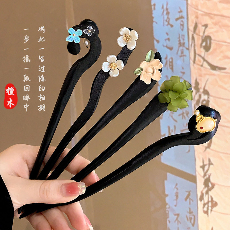 儿童古风发饰木簪小女孩后脑勺盘发步摇汉服配饰发簪气质古装头饰