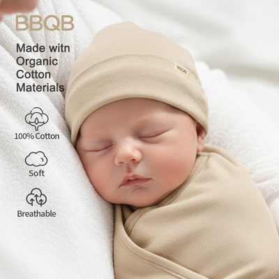 BBQB宝宝0到3个月纯棉无骨新生儿纯色胎帽婴儿保暖圆领和尚针织帽