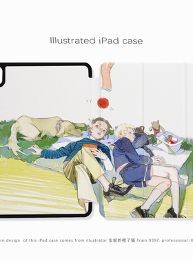 9397号列车 安妮的橙子猫 原创插画ipad壳平板壳适用于ipadpro2018/2020/2024 10.9 11寸12.9寸13寸黑色机壳