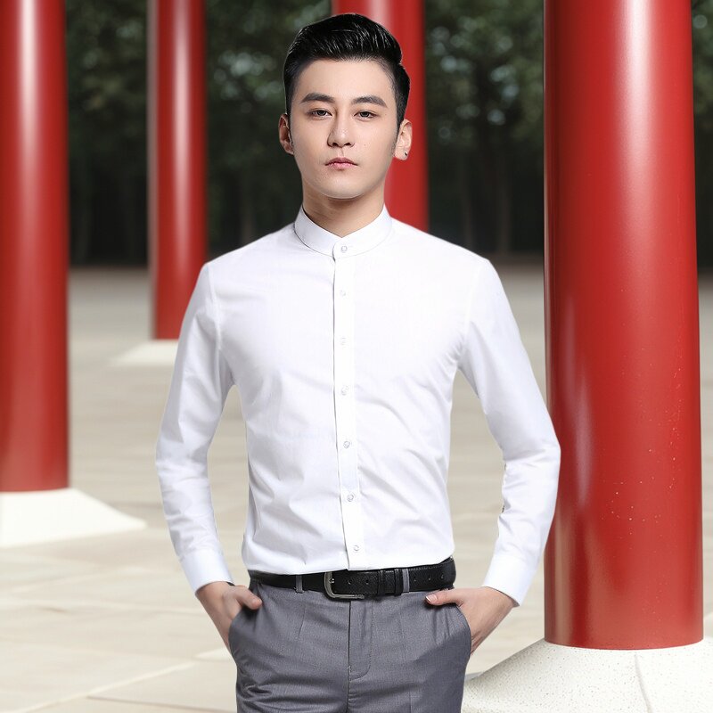 YUEMOYI立领复古修身男士衬衫