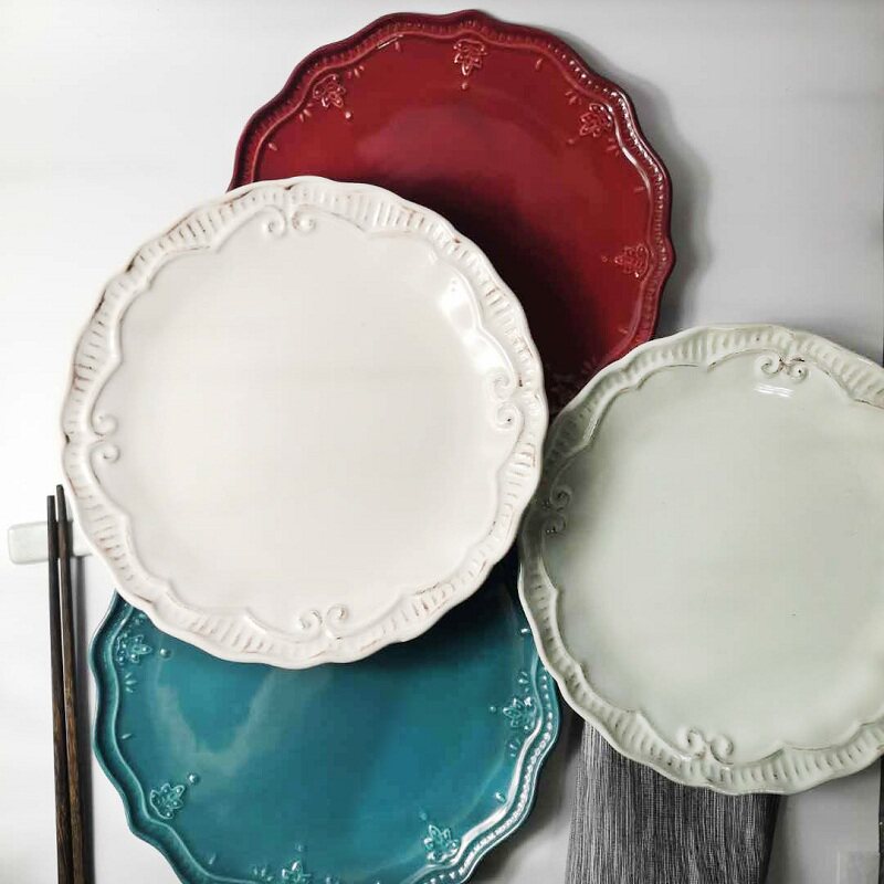 11 inch ceramic household creative relief Japanese style steak plate