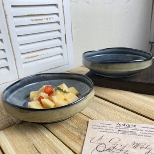 【厚重感】日式复古斗笠窑变异型立口边深盘沙拉面碗不规则甜品碗