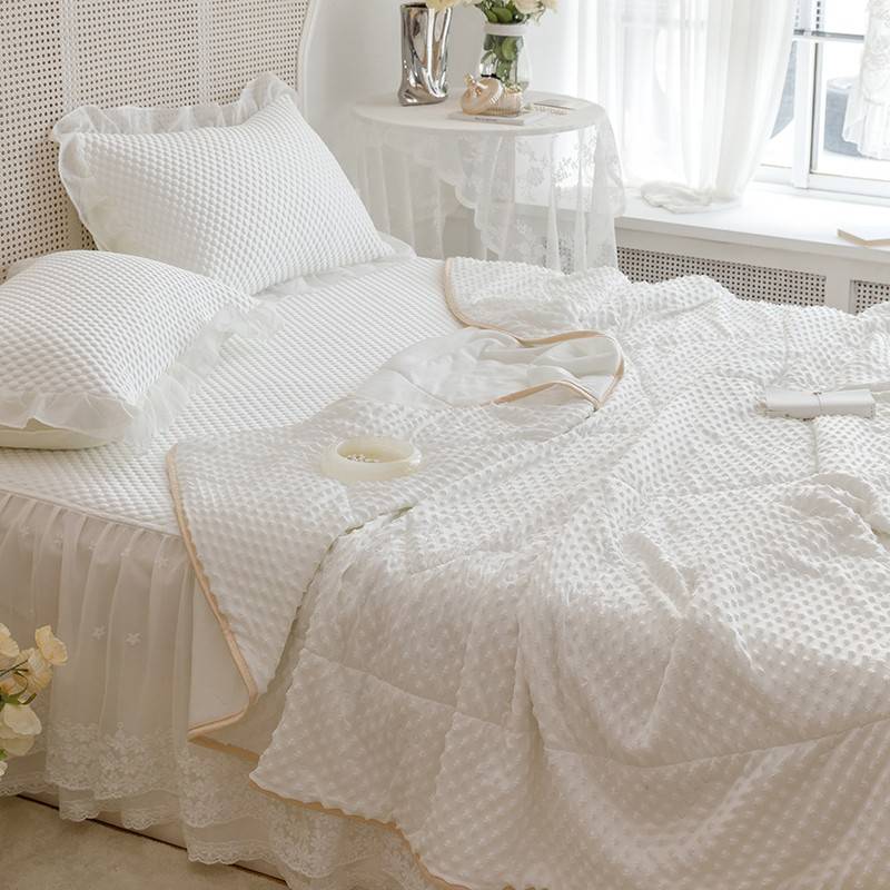 092A床豆类高端凉感白色豆席蕾裙款凉四件冰丝套夏丝季可机凉洗冰