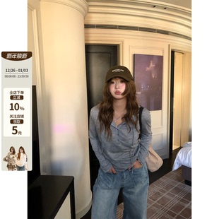 韩系微胖mm松弛百搭轻柔亨利领纽扣针织连帽卫衣 York来电 你 鱼