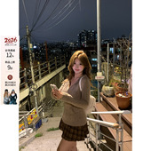 冬日来信 鱼 韩系微胖mm学院感针织毛衣蕾丝吊带格纹半裙套装 你