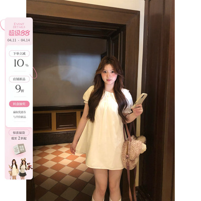 你的鱼 初夏之约 韩系微胖mm初恋感娃娃领宽松春夏泡泡袖连衣裙