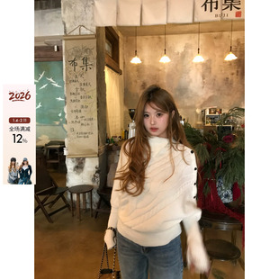 你的鱼 松烟纪事 韩系微胖mm高领提花显瘦宽松兜量保暖蝙蝠袖毛衣