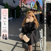 韩系微胖mm千金感显瘦毛领披肩连衣裙大衣外套 京都美奈 你 鱼