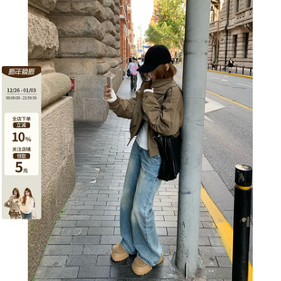 韩系微胖mm百搭宽松猫须加绒保暖直筒拖地牛仔裤 首尔街头 鱼 你