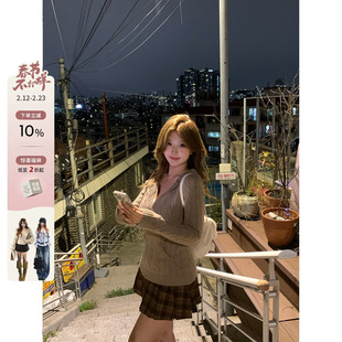 你的鱼 冬日来信 韩系微胖mm学院感针织毛衣蕾丝吊带格纹半裙套装