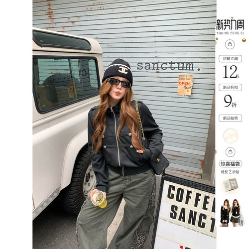 你的鱼 拿破仑日记 韩系微胖mm英伦高级感双排扣早秋显瘦卫衣外套