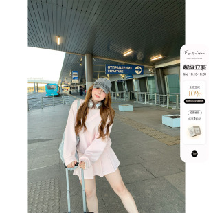 你的鱼 甜酷少女梦 微胖mm 宽松假两件卫衣高腰显瘦百褶短裙套装