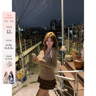 韩系微胖mm学院感针织毛衣蕾丝吊带格纹半裙套装 冬日来信 鱼 你