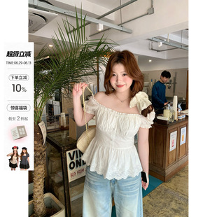 你的鱼 小夏日和 韩系微胖mm春夏花边泡泡袖两穿打揽收腰显瘦上衣