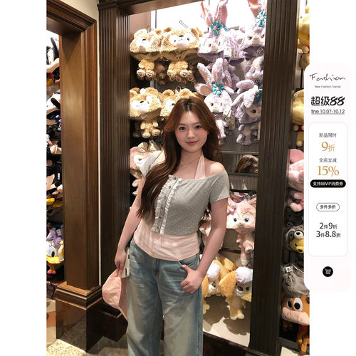 你的鱼 甜酒Bali 韩系微胖mm古早叠穿层次感春夏波点上衣背心套装