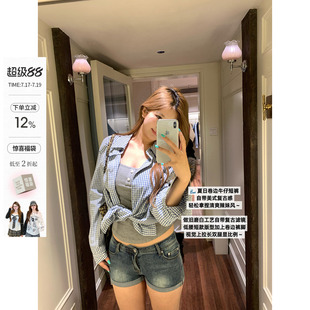 你的鱼 奥菲利亚 韩系微胖mm性感低腰春夏卷边水洗猫须牛仔短裤