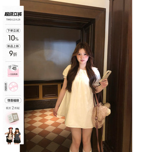 你的鱼 初夏之约 韩系微胖mm初恋感娃娃领宽松春夏泡泡袖连衣裙