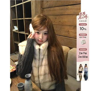 你的鱼 奶卷托卡 韩系微胖mm贵气休闲保暖宽松立领皮草毛绒马甲