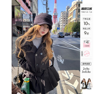 你的鱼 新宿栗蓉 韩系微胖mm设计感气质显瘦呢子连衣裙大衣外套