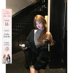 鱼 连衣裙套装 钓系妲己 修身 韩系微胖mm性感V领宽松毛衣无袖 你