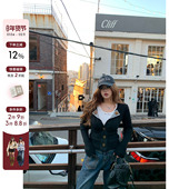 套装 你 韩系微胖mm春款 复古设计感翻领纽扣毛织开衫 鱼 风栖甜栗