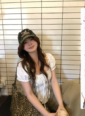 你的鱼 松弛智妍 韩系微胖mm春夏系带抽褶日常甜系休闲泡泡袖上衣