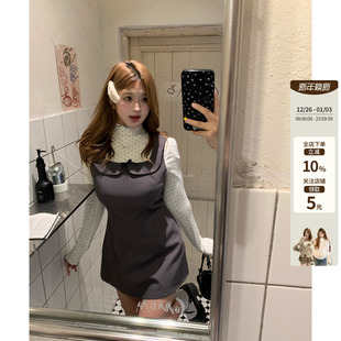 韩系微胖mm千金波点针织打底U领收腰连衣裙套装 桃心波点 鱼 你
