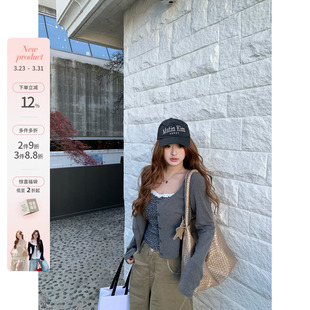 鱼 碎花吊带套装 海云台汀 开衫 韩系微胖mm蕾丝针织方领春款 你