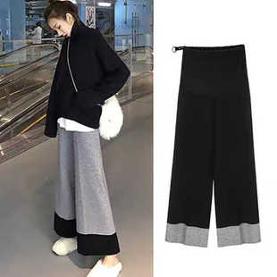孕妇加厚针织裤 毛线托腹长裤 外穿时尚 大码 9058 宽松阔腿裤 秋冬装