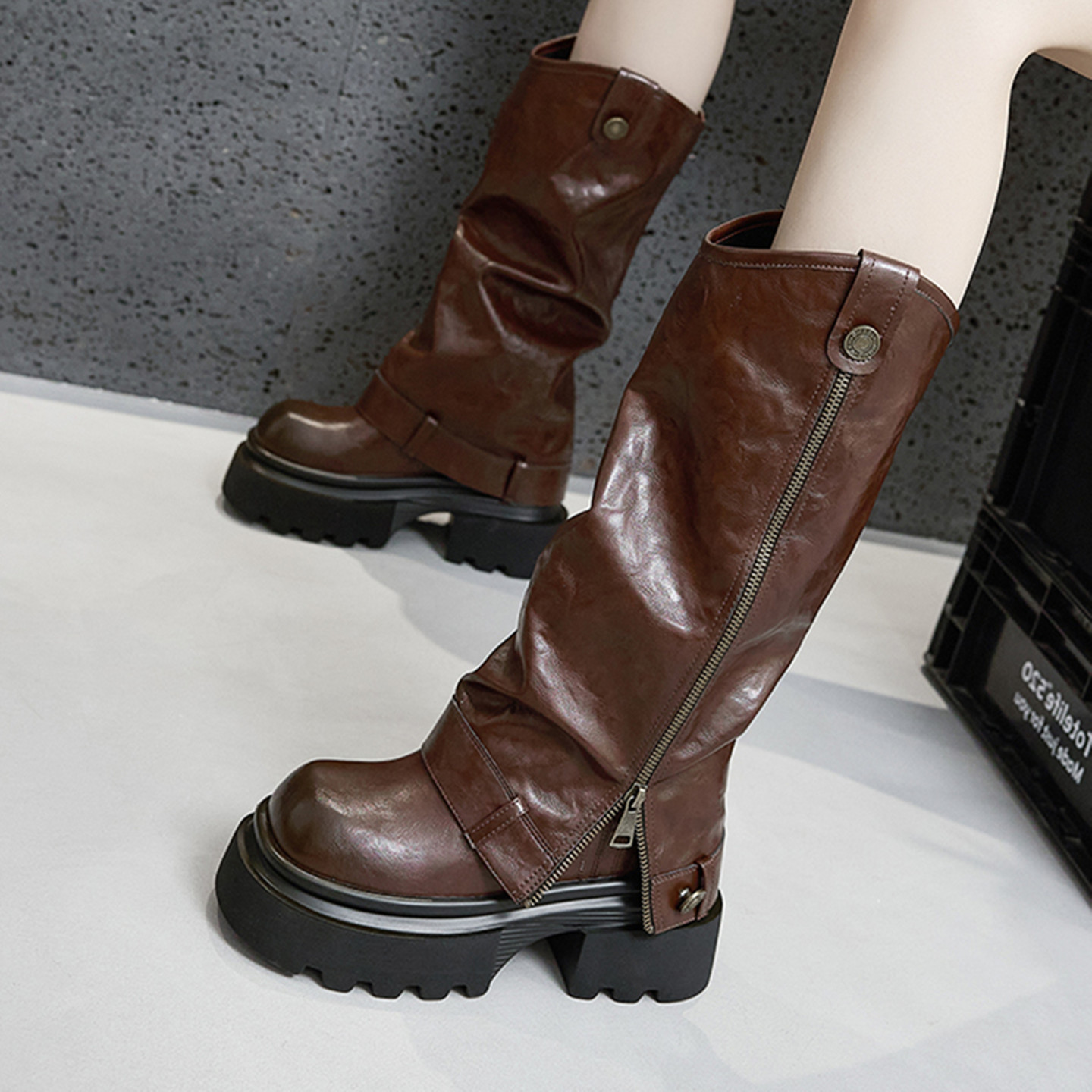 10cm厚底增高长靴女不过膝小个子裤管靴子长筒骑士靴粗跟两穿短靴