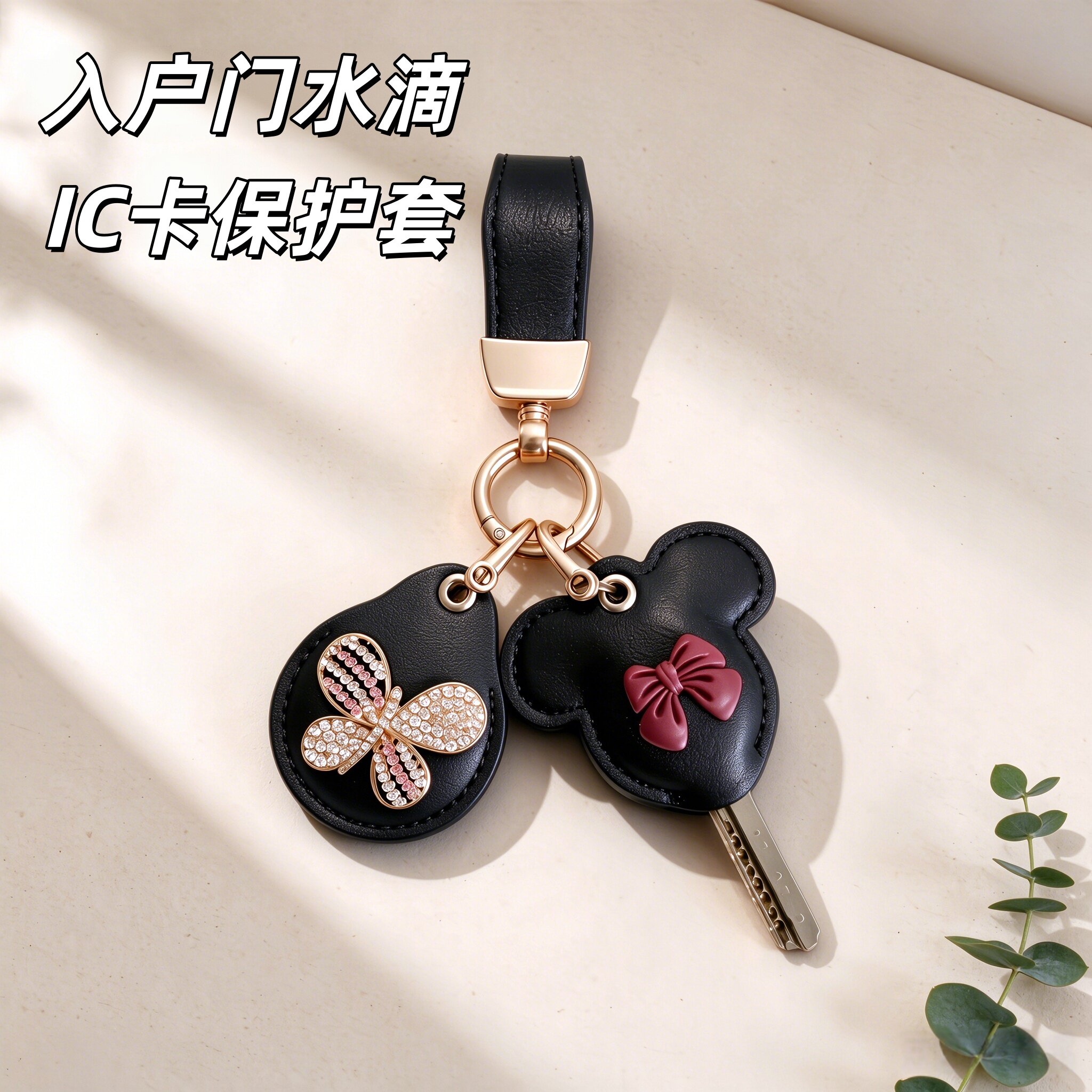 简约电梯水滴形圆形入户家用门禁NFC小皮质创意卡套钥匙保护套