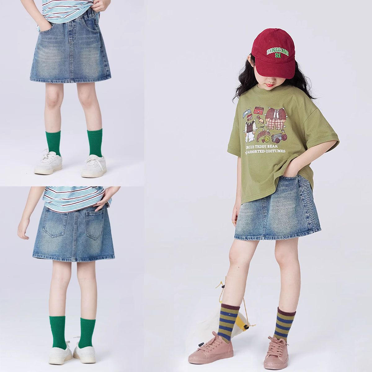 女童夏季韩版百搭半身裙女孩洋气时髦大童短裙童装儿童百搭牛仔裙