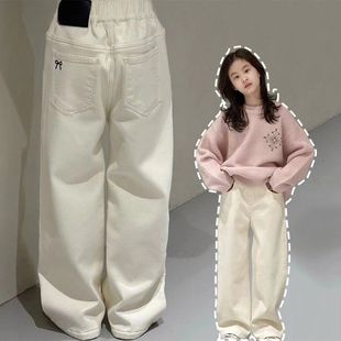 女童韩版洋气一体绒牛仔裤儿童时髦加厚长裤中大童春秋冬季阔腿裤