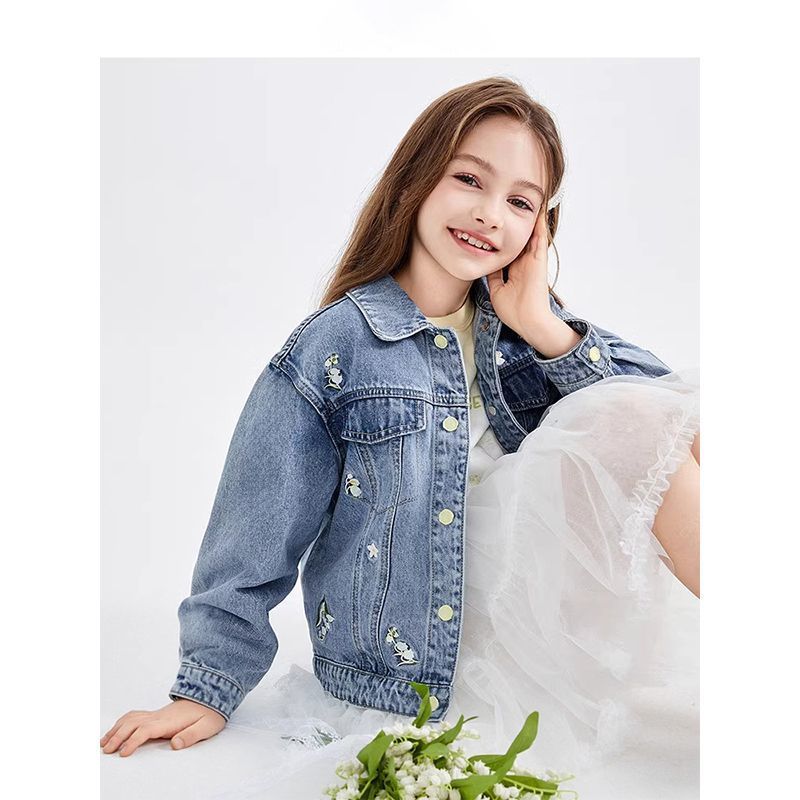 女童春秋季韩版牛仔外套女孩洋气大童夹克儿童个性时髦休闲上衣潮
