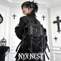 NYX Dark Punk style cross rivet Backpack, niche retro Gothic backpack, large-capacity commuting schoolbag thumbnail 2