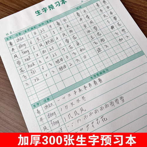 小学语文生字预习卡田字格练字本