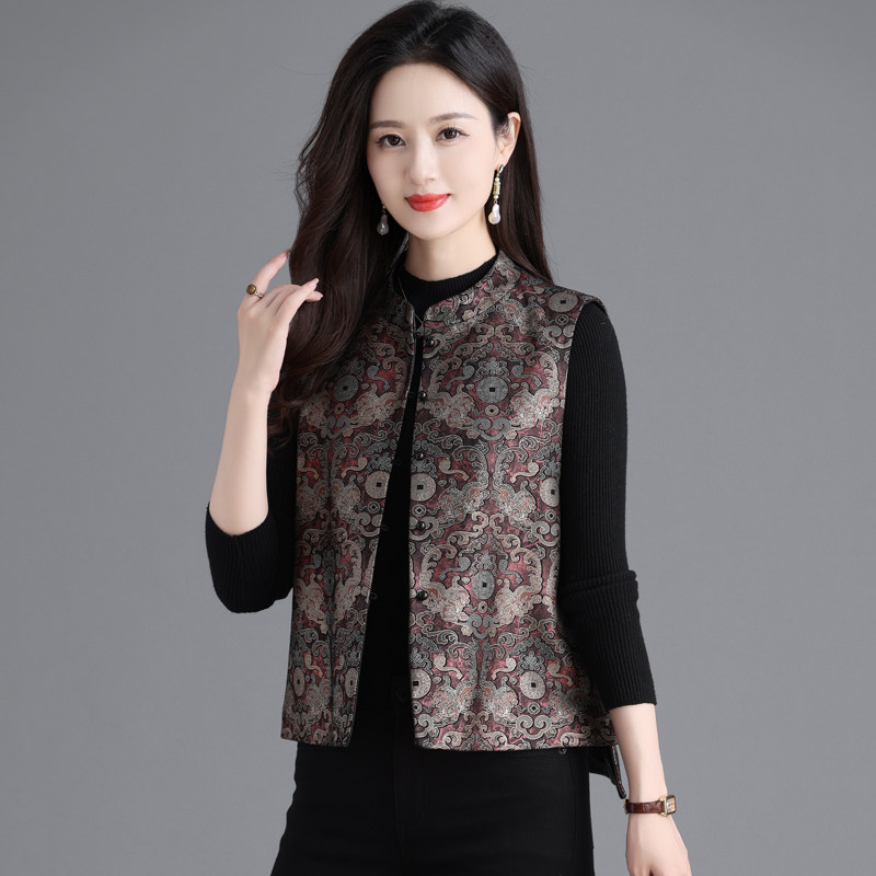 中式真皮马夹女短款新国风2025秋季绵羊皮压花高级感无袖花色马甲,女装/女士精品,马夹,淘宝优惠券,粉丝福利购,淘宝优惠卷