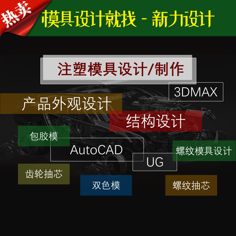 塑胶模具设计双色模包胶模齿轮螺纹模抽芯模具复杂进出口3d模具图